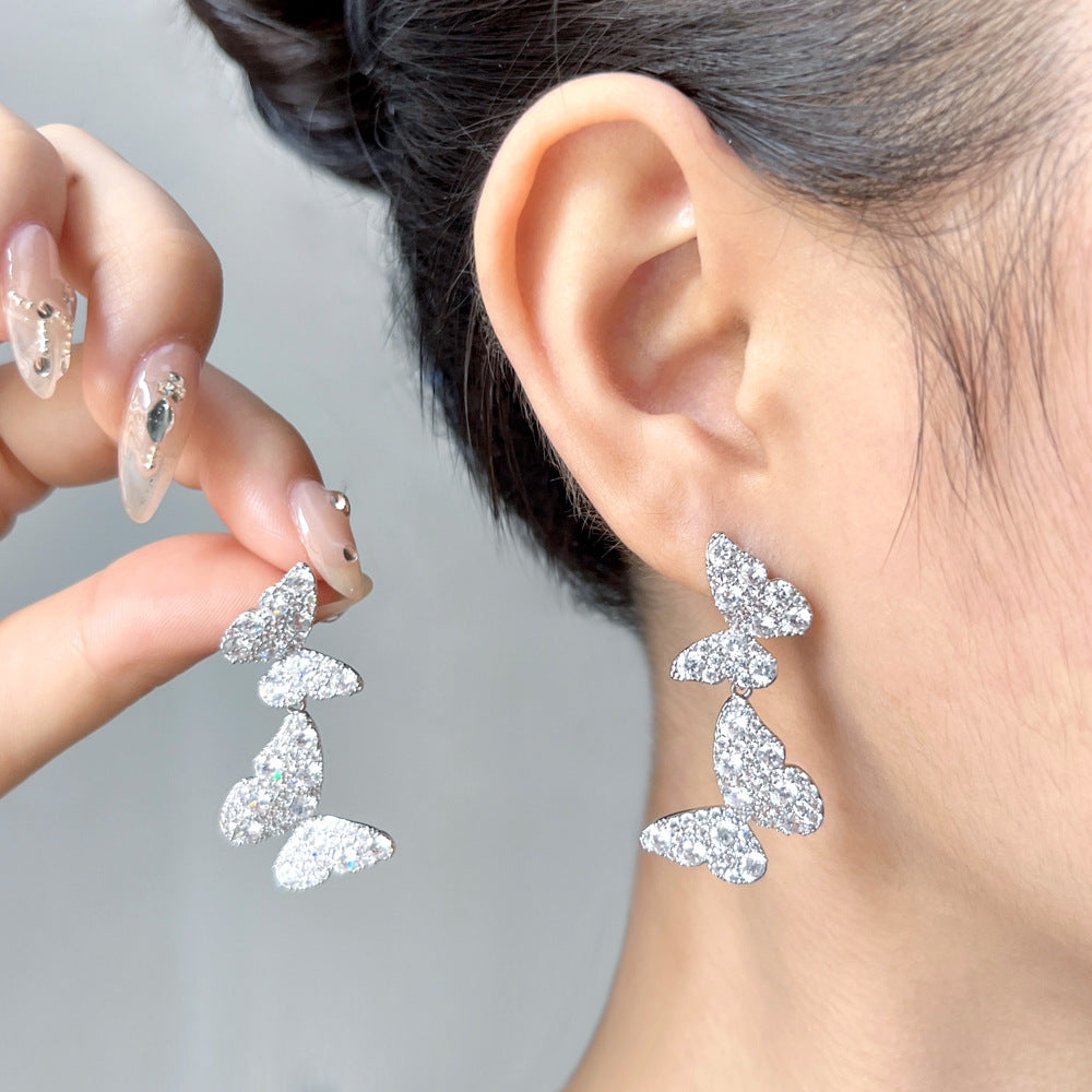 Diamond Butterfly Tassel Earrings