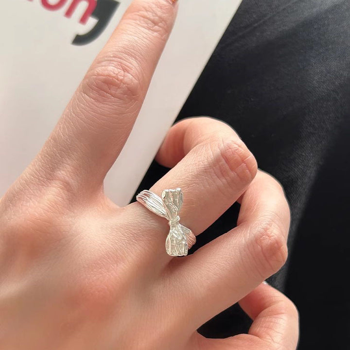 S925 Sterling Silver Textured Bow Ring