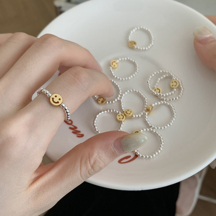 Smile Sterling Silver Beaded Adjustable Ring