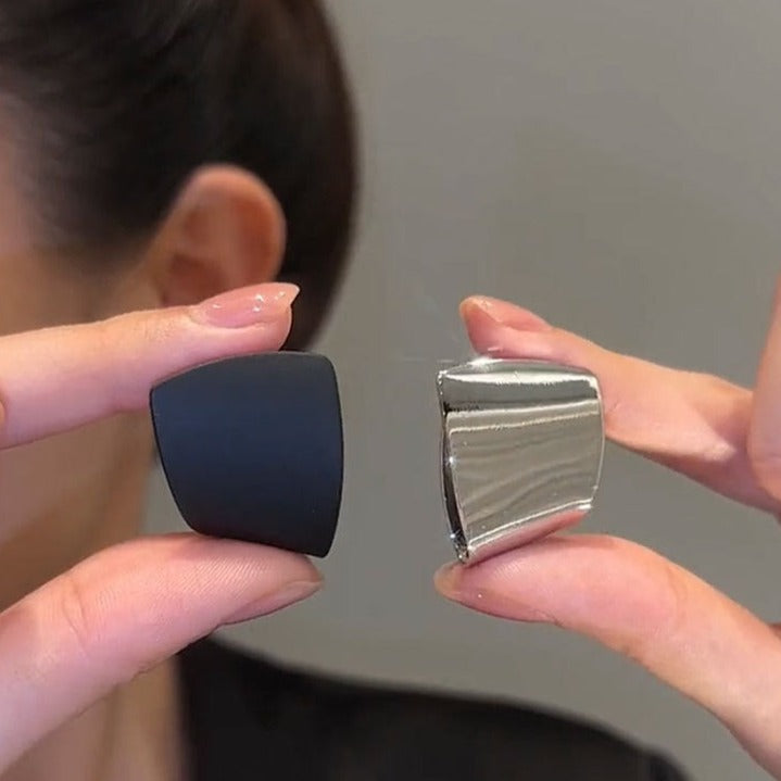 Black and White Color Clash Asymmetrical Diamond Stud Earrings