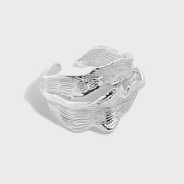 S925 Sterling Silver Minimalist Irregular Texture Adjustable Ring