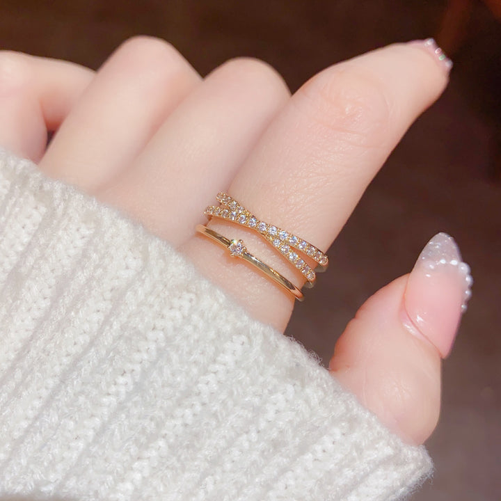 Cross Layers Delicate Zirconia Ring