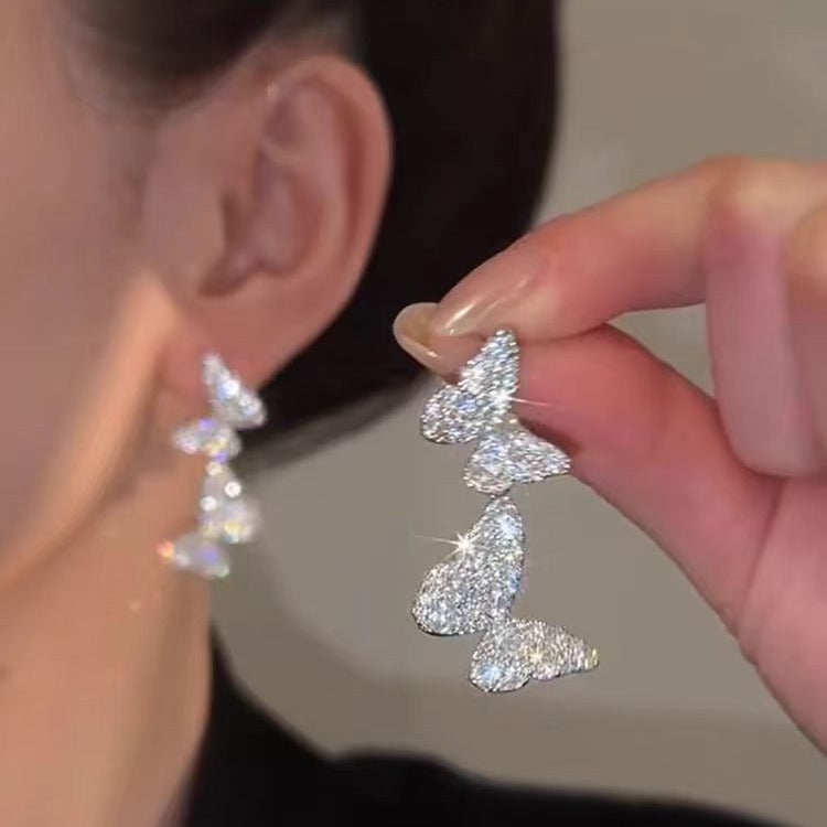 Diamond Butterfly Tassel Earrings