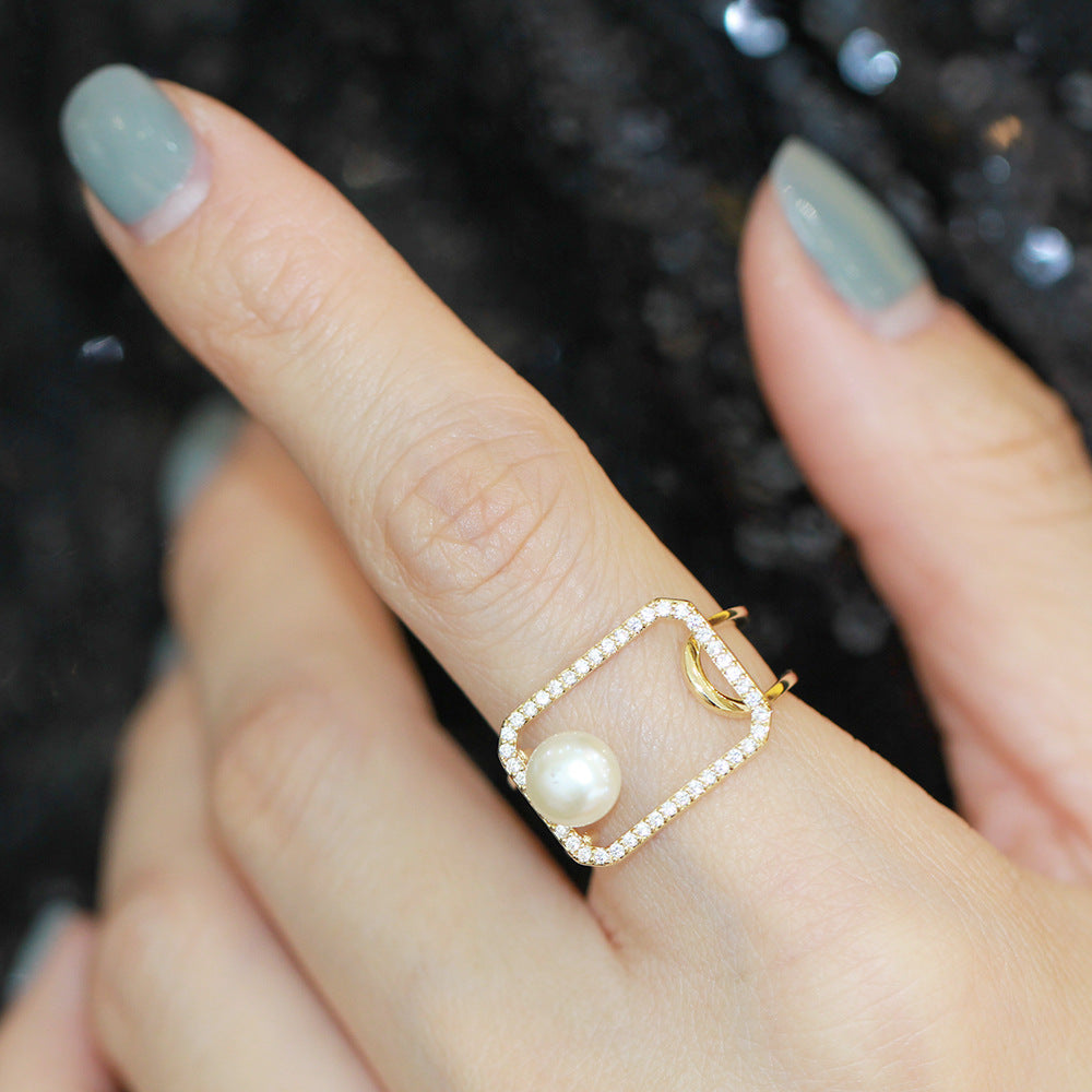 Minimalist Square Pearl Adjustable Ring