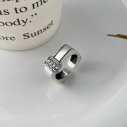 S925 Sterling Silver Square Diamond Pearl Adjustable Ring