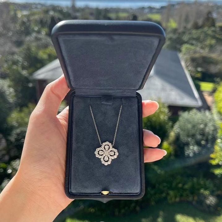 Four Leaf Clover Halo Necklace and Stud Earring Set