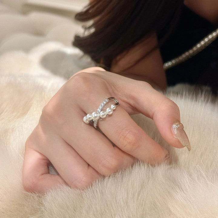Zirconia Pearl Vintage Adjustable Ring