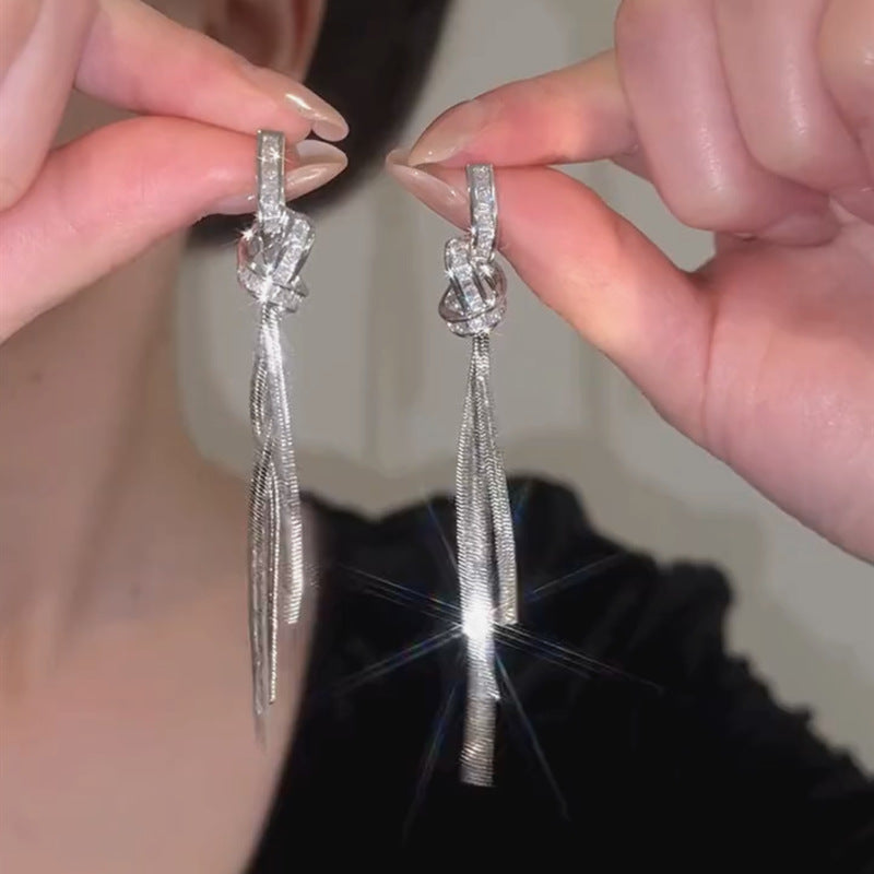 Zirconia Rope Knot Tassel Earrings