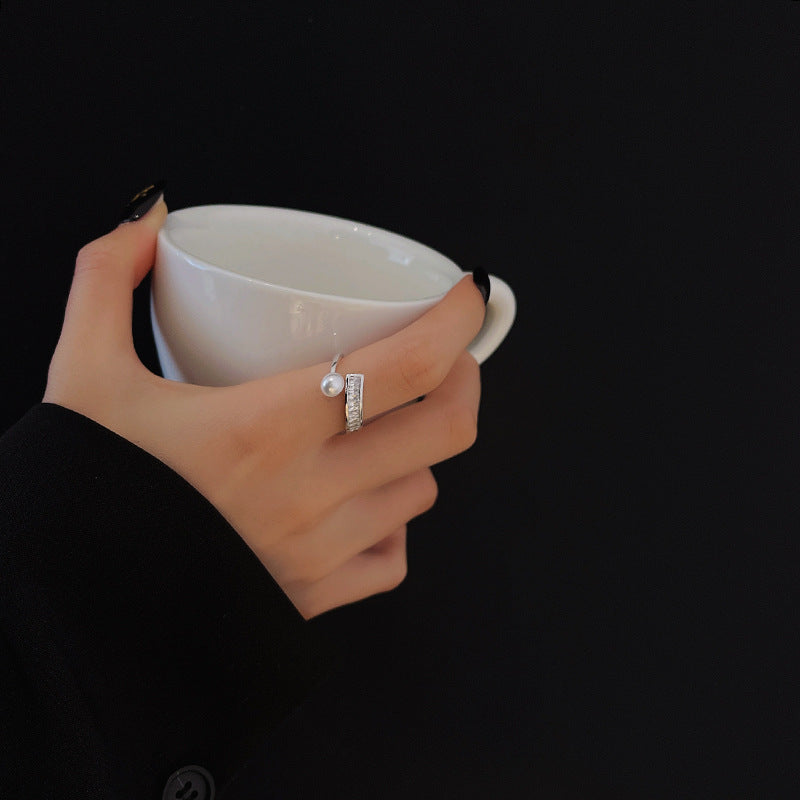 Geometric Zirconium Pearl Ring