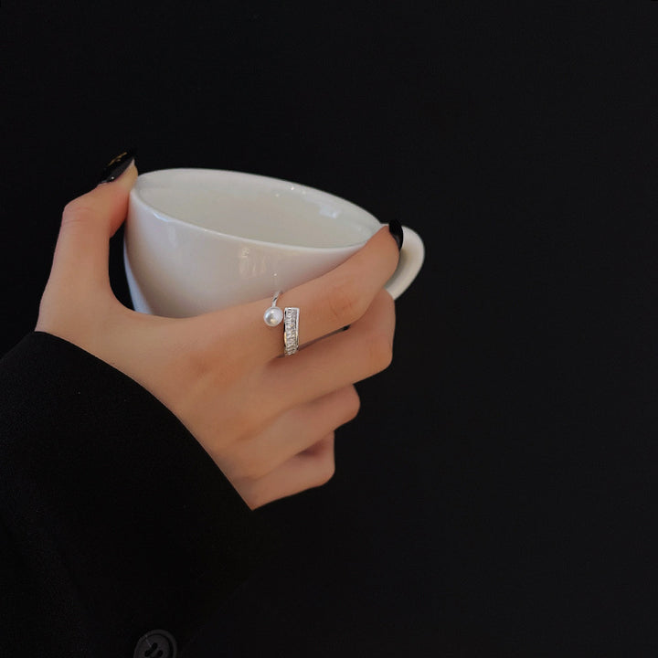 Geometric Zirconium Pearl Ring