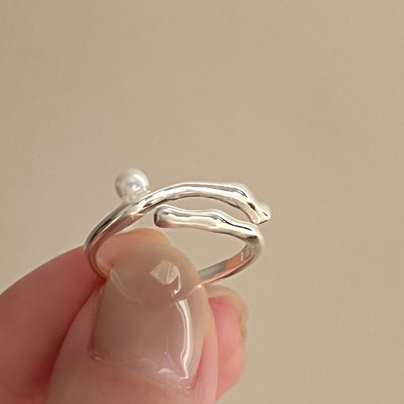 Sterling Silver Twig Pearl Adjustable Ring