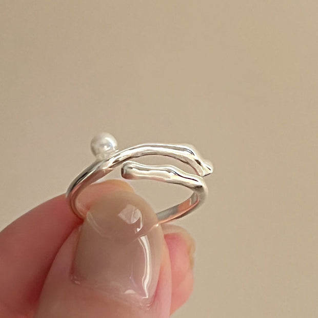 Sterling Silver Twig Pearl Adjustable Ring