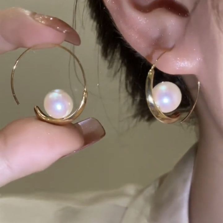 Large Hoop Pearl Earrings