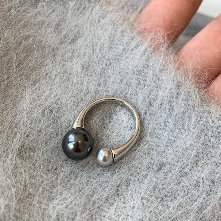 S925 Sterling Silver Black and Gray Pearl Ring