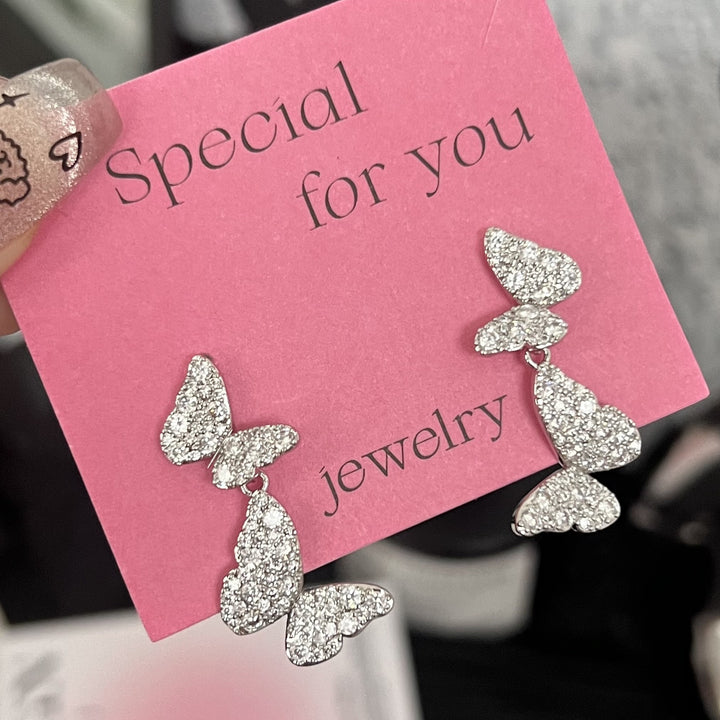 Diamond Butterfly Tassel Earrings