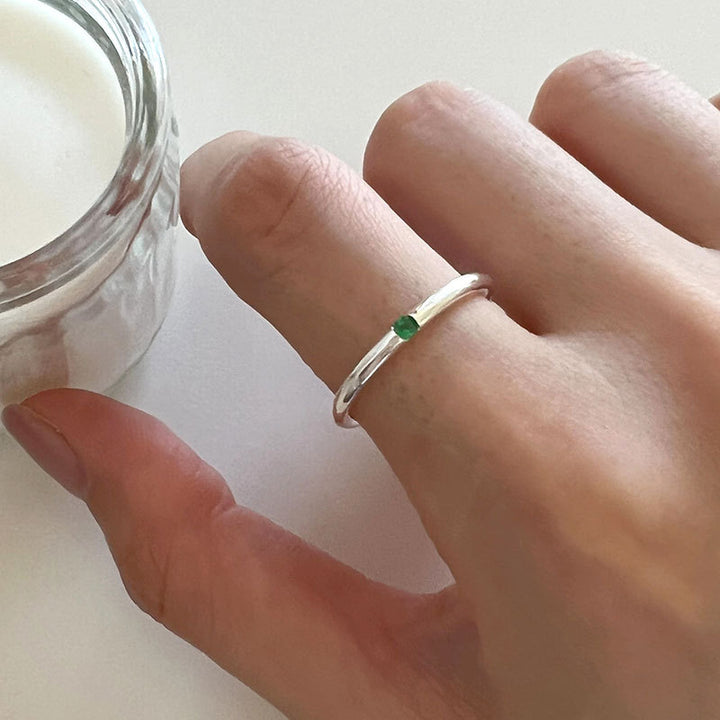 925 Sterling Silver Green Zirconia Circle Ring
