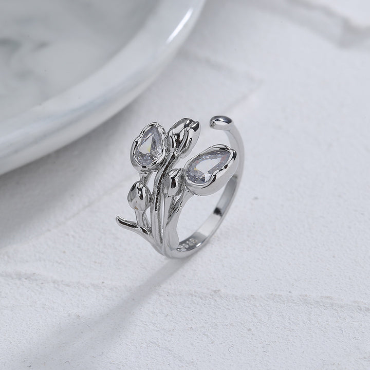 Sterling Silver Tulip Zirconia Ring