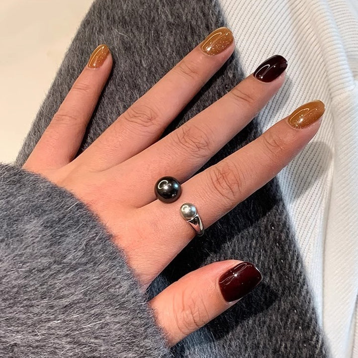 S925 Sterling Silver Black and Gray Pearl Ring