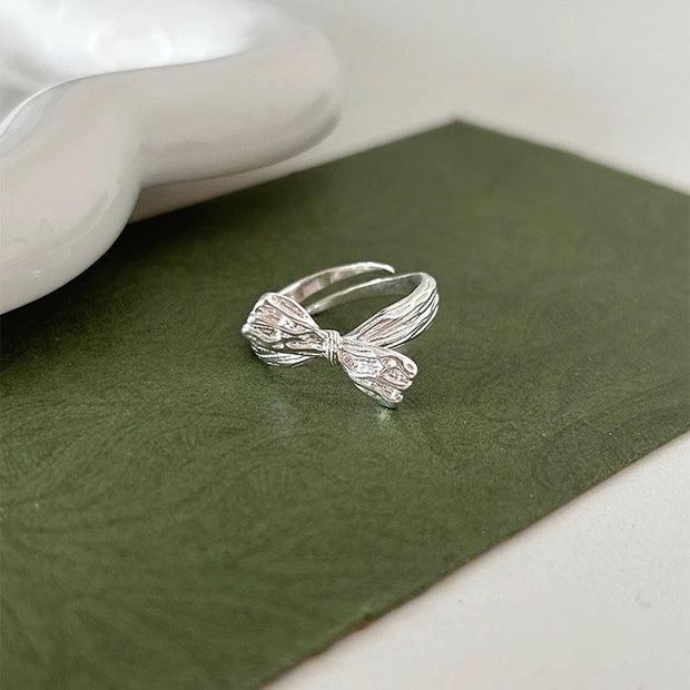 S925 Sterling Silver Textured Bow Ring