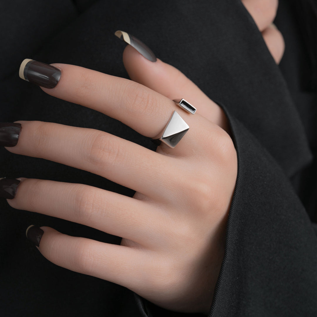 Sterling Silver Geometric Square Adjustable Ring