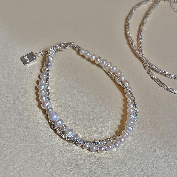 Sterling Silver Geometric Pearl Bracelet