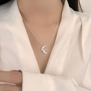 Sterling Silver Curved Moon Necklace