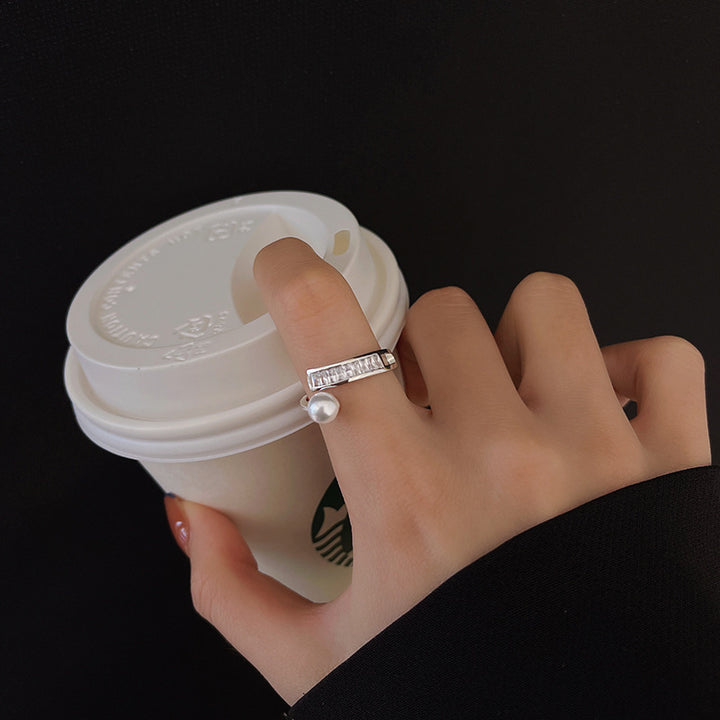 Geometric Zirconium Pearl Ring