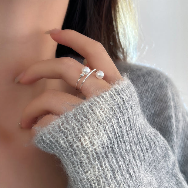 Silver Adjustable Stretch Pearl Ring