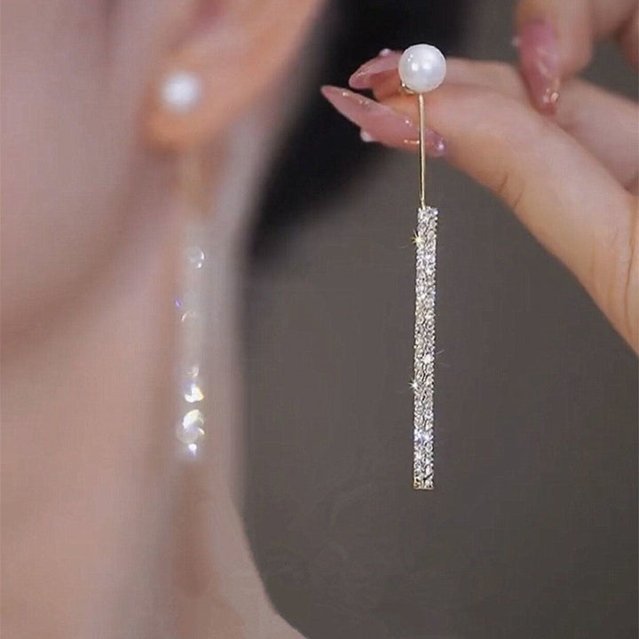 Minimalist Pearl Tassel Zirconia Earrings