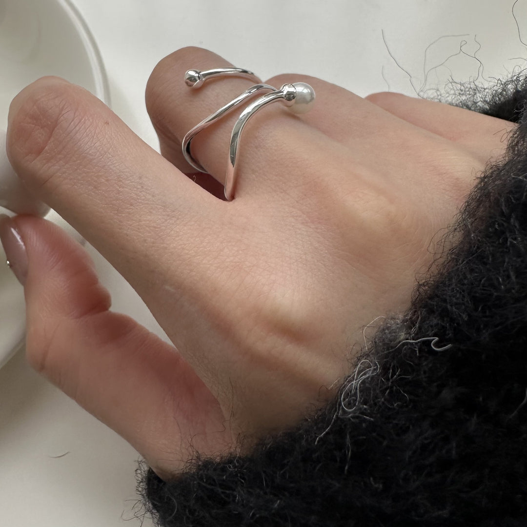 Sterling Silver Geometric Triple Pearl Ring