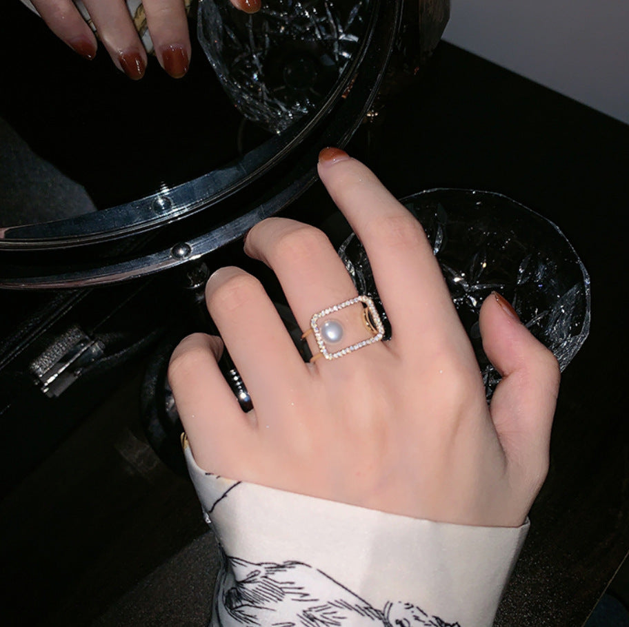 Minimalist Square Pearl Adjustable Ring