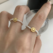 Smile Sterling Silver Beaded Adjustable Ring