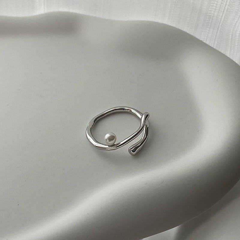 Sterling Silver Twig Pearl Adjustable Ring