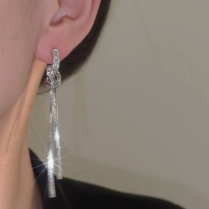 Zirconia Rope Knot Tassel Earrings