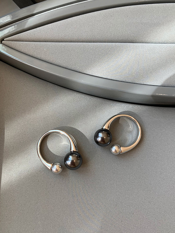 S925 Sterling Silver Black and Gray Pearl Ring