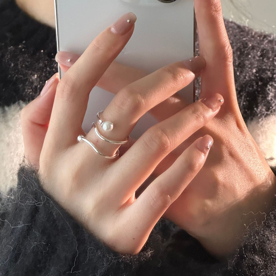 Sterling Silver Geometric Triple Pearl Ring