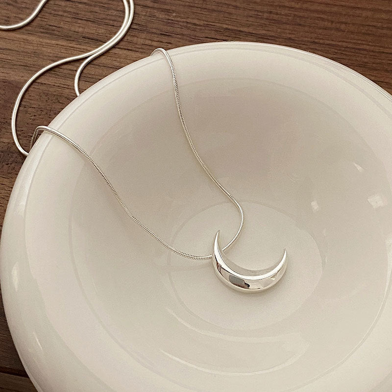 Sterling Silver Curved Moon Necklace