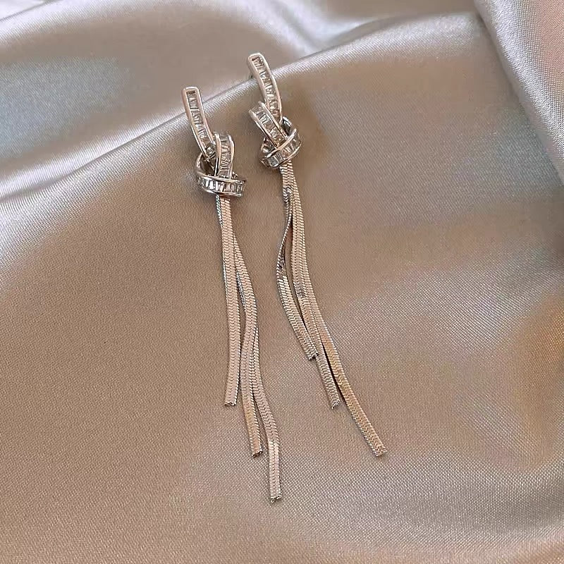 Zirconia Rope Knot Tassel Earrings