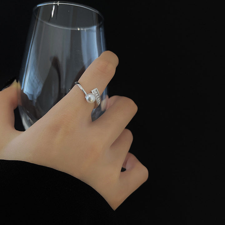 Geometric Zirconium Pearl Ring