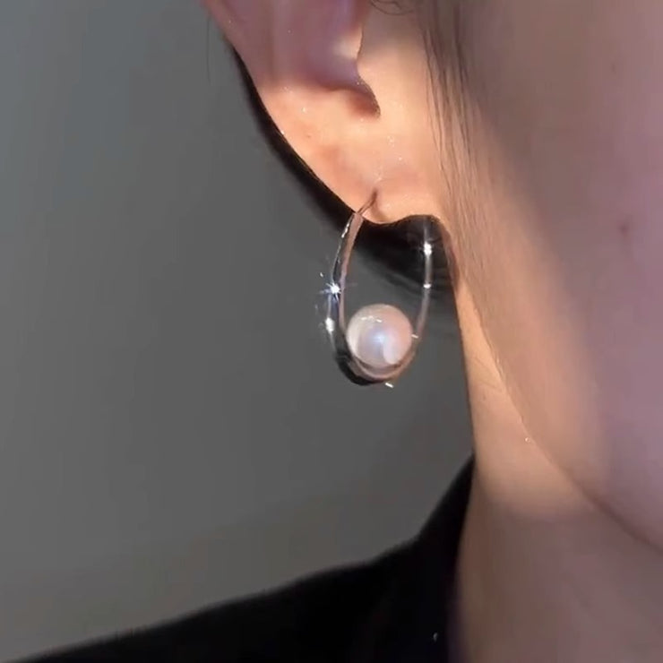 Large Hoop Pearl Earrings
