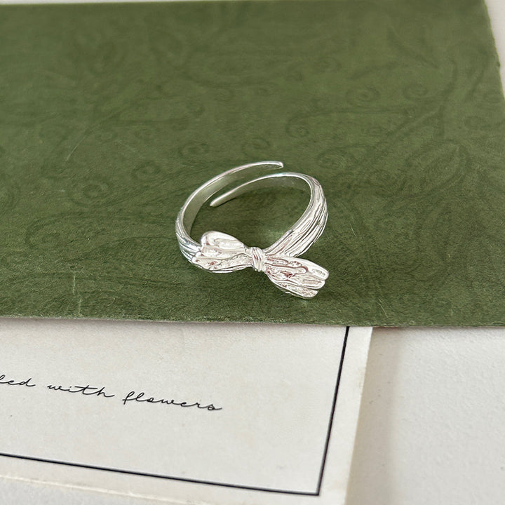 S925 Sterling Silver Textured Bow Ring