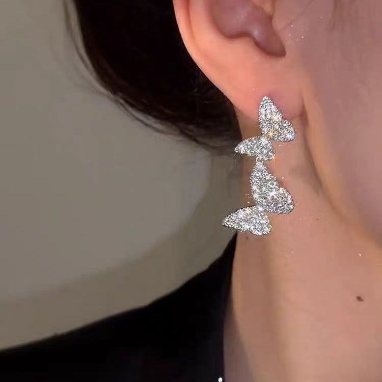 Diamond Butterfly Tassel Earrings