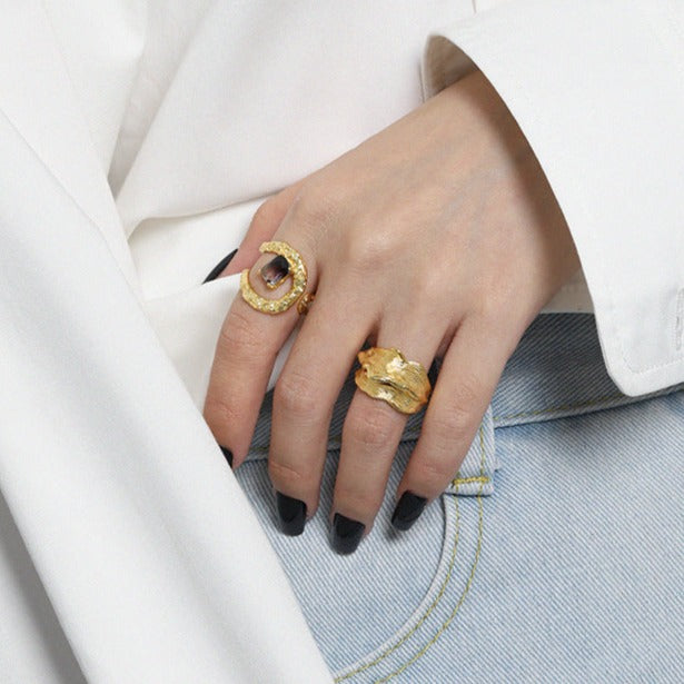 S925 Sterling Silver Minimalist Irregular Texture Adjustable Ring