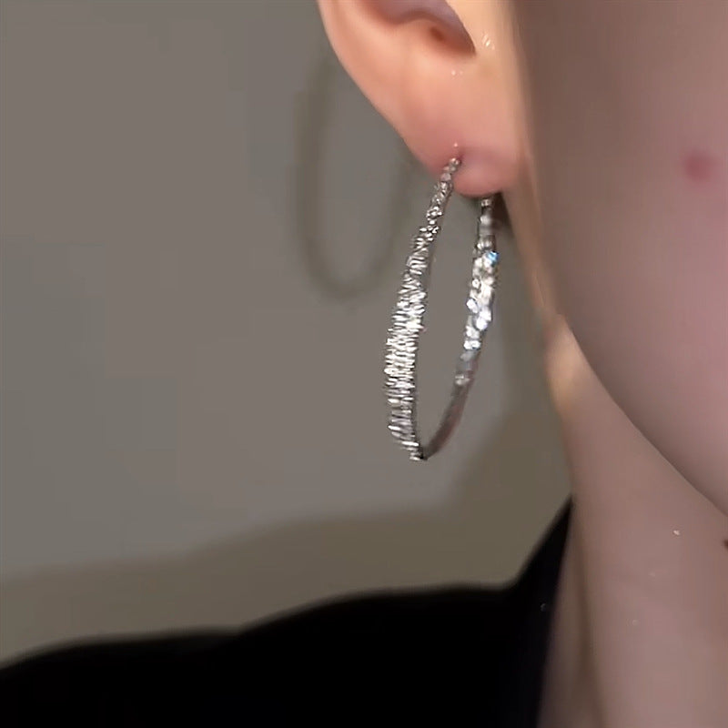 Rhinestone Large Hoop Silver Earrings