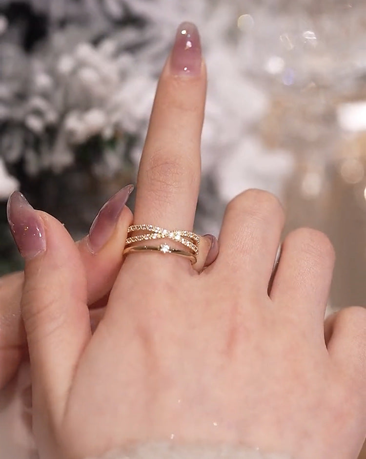 Cross Layers Delicate Zirconia Ring