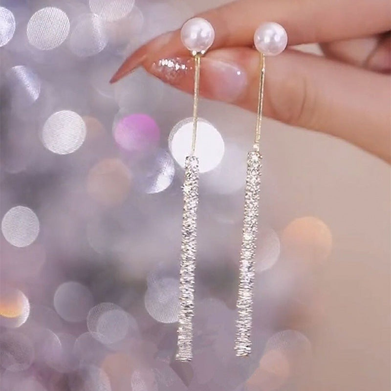 Minimalist Pearl Tassel Zirconia Earrings