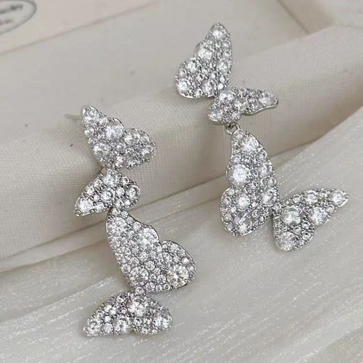 Diamond Butterfly Tassel Earrings