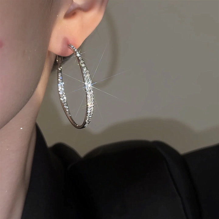 Rhinestone Large Hoop Silver Earrings