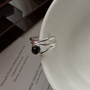 S925 sterling silver black onyx multi-line ring