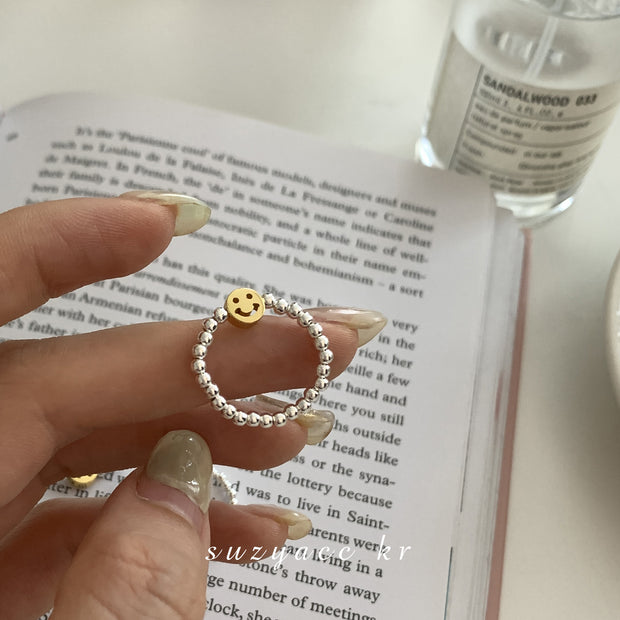 Smile Sterling Silver Beaded Adjustable Ring